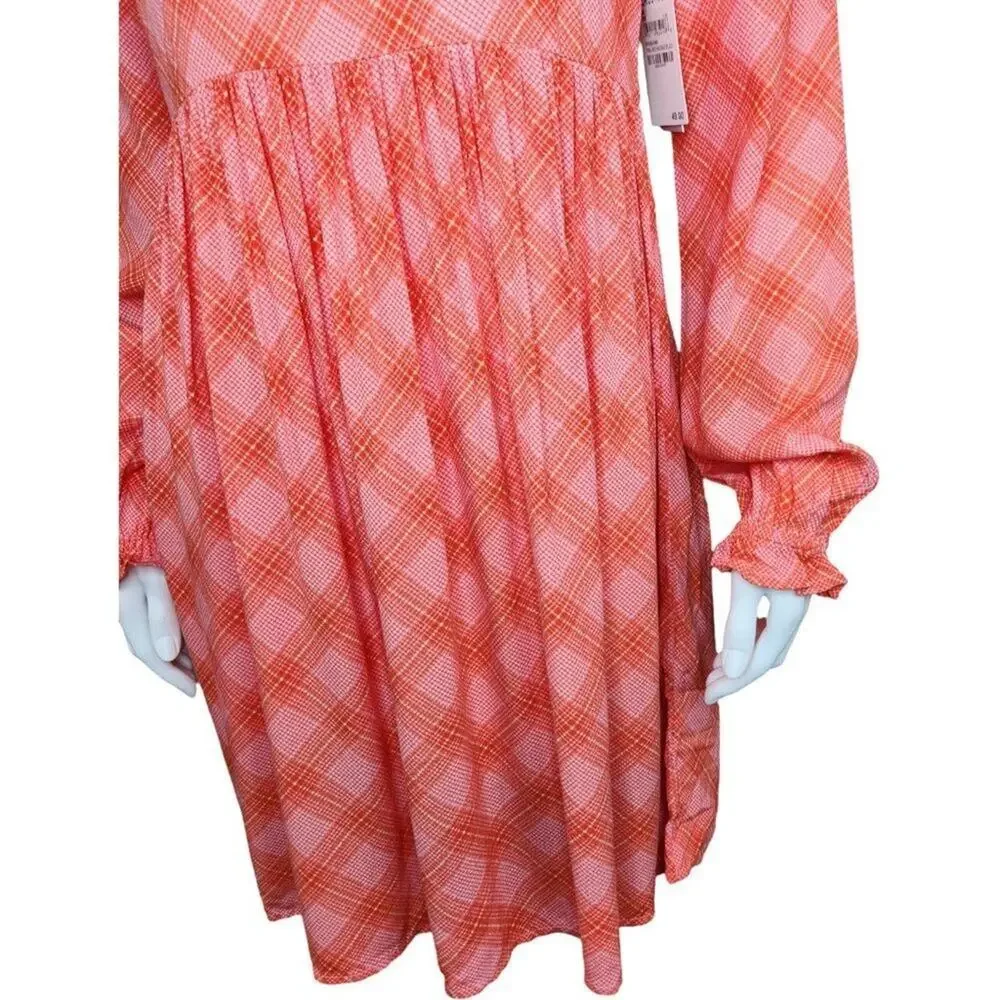 NWT BP. Womens‎ XS Pink Red Ian Bias Plaid Long Balloon Sleeve Midi Dress…